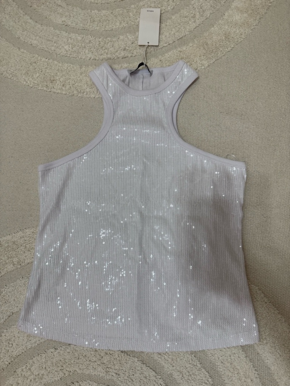 Mango MNG White Sequin Sleeveless Top – Size Medium NWT